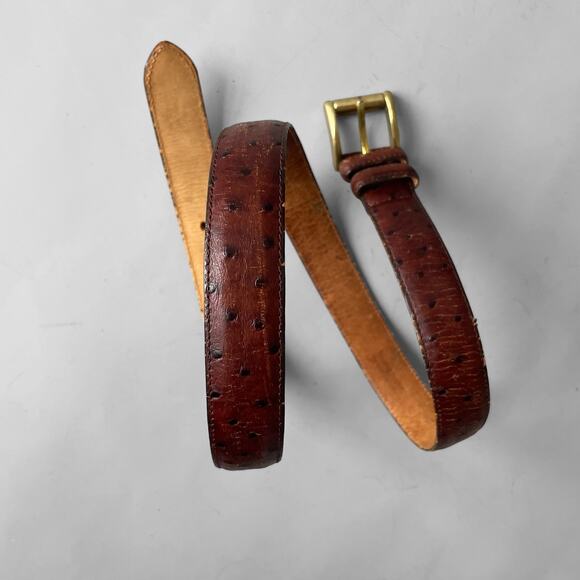 Vintage 80s Norma Kamali Signed Ostrich Belt Genuine Leather Brass Buckle Jeans - Picture 6 of 8